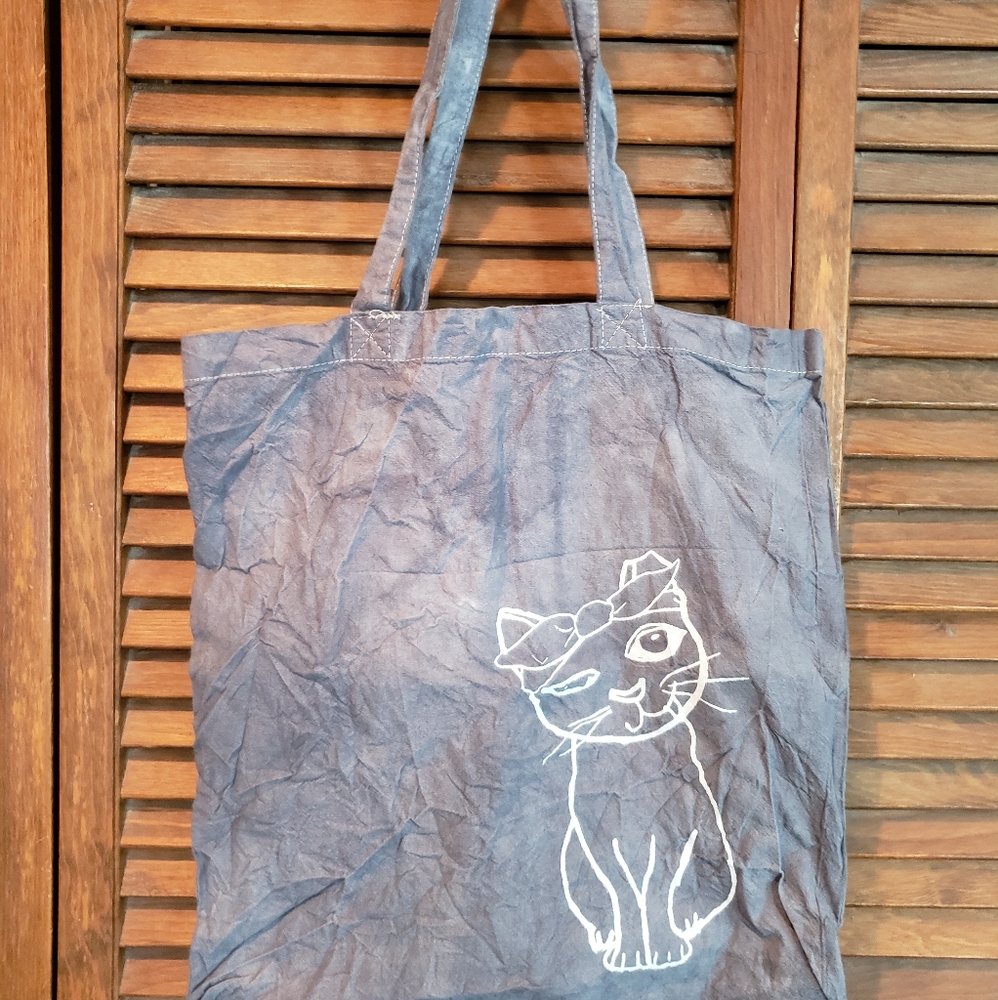 Blue Canvas Bag with Cat Decal